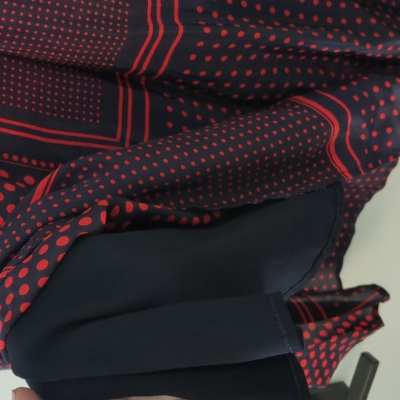 Anthropology Geo Print Elegant Red& Navy A Line Flowy Polka Dot Maxi Skirt Sz 2 - Picture 6 of 7